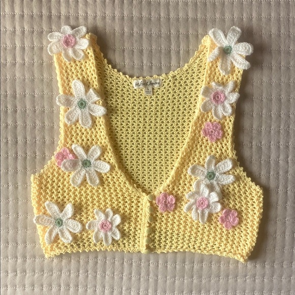 For Love And Lemons Tops - For Love And Lemons - Butter Yellow Crochet Button Down Top